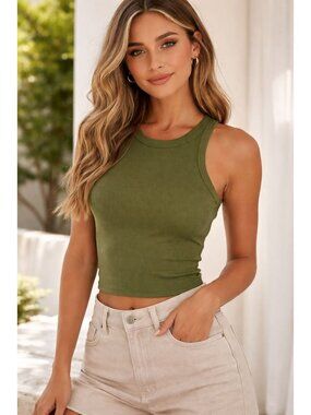 CUPSHE size Small Green Tank top w/ Shelf Bra attached NEW